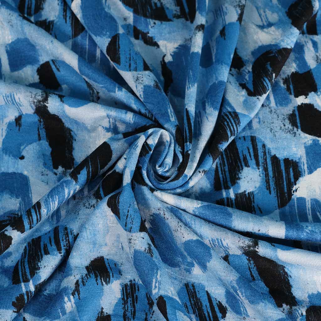 Seville - Blue Animal Viscose Elastane Single Jersey Fabric