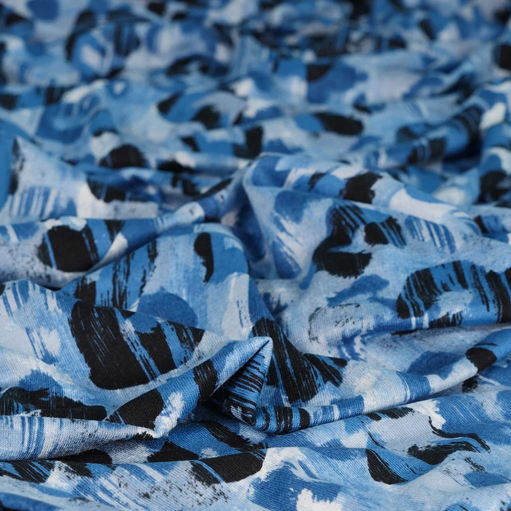 Seville - Blue Animal Viscose Elastane Single Jersey Fabric