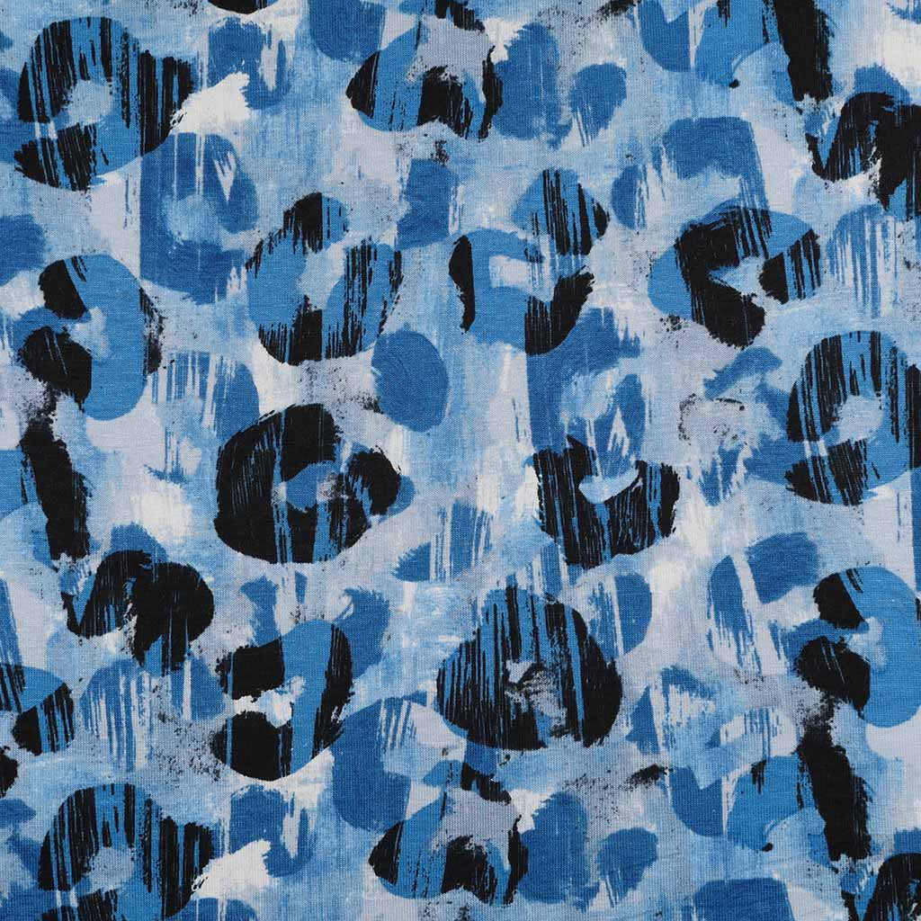 Seville - Blue Animal Viscose Elastane Single Jersey Fabric