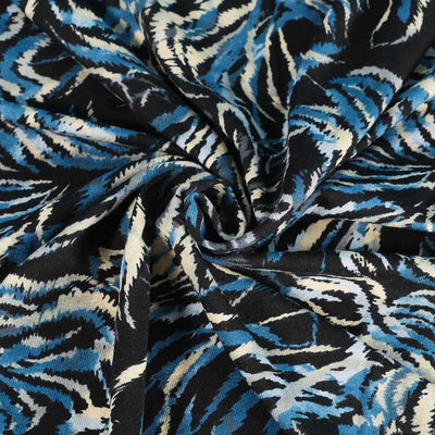 Seville - Blue and Gold Feather Viscose Elastane Single Jersey Fabric