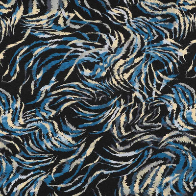 Seville - Blue and Gold Feather Viscose Elastane Single Jersey Fabric - 2.10m Remnant