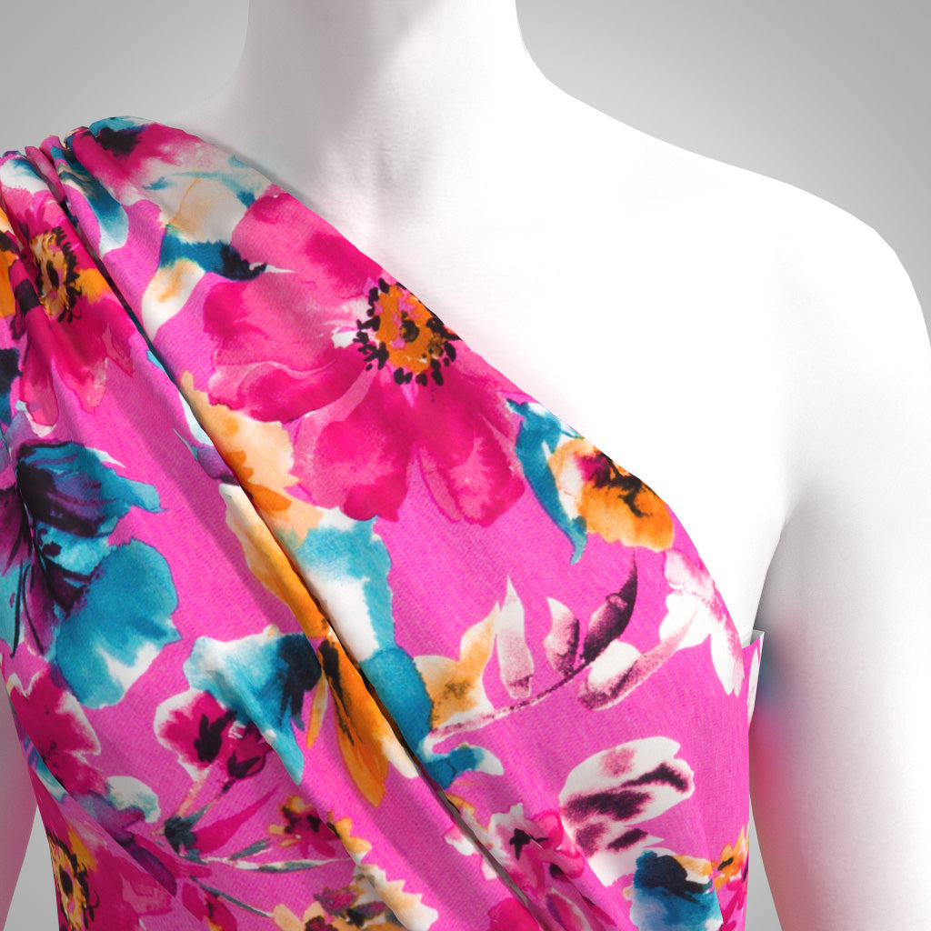 Seville - Cerise Pink Floral Impression Viscose Elastane Single Jersey Fabric