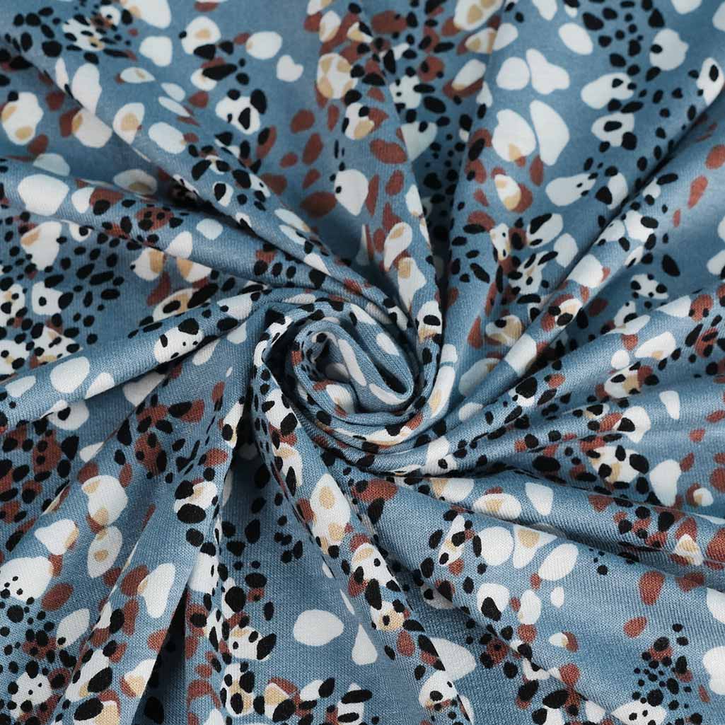 Seville - Dusty Blue Pebbles Viscose Elastane Single Jersey Fabric - 0.75m Remnant