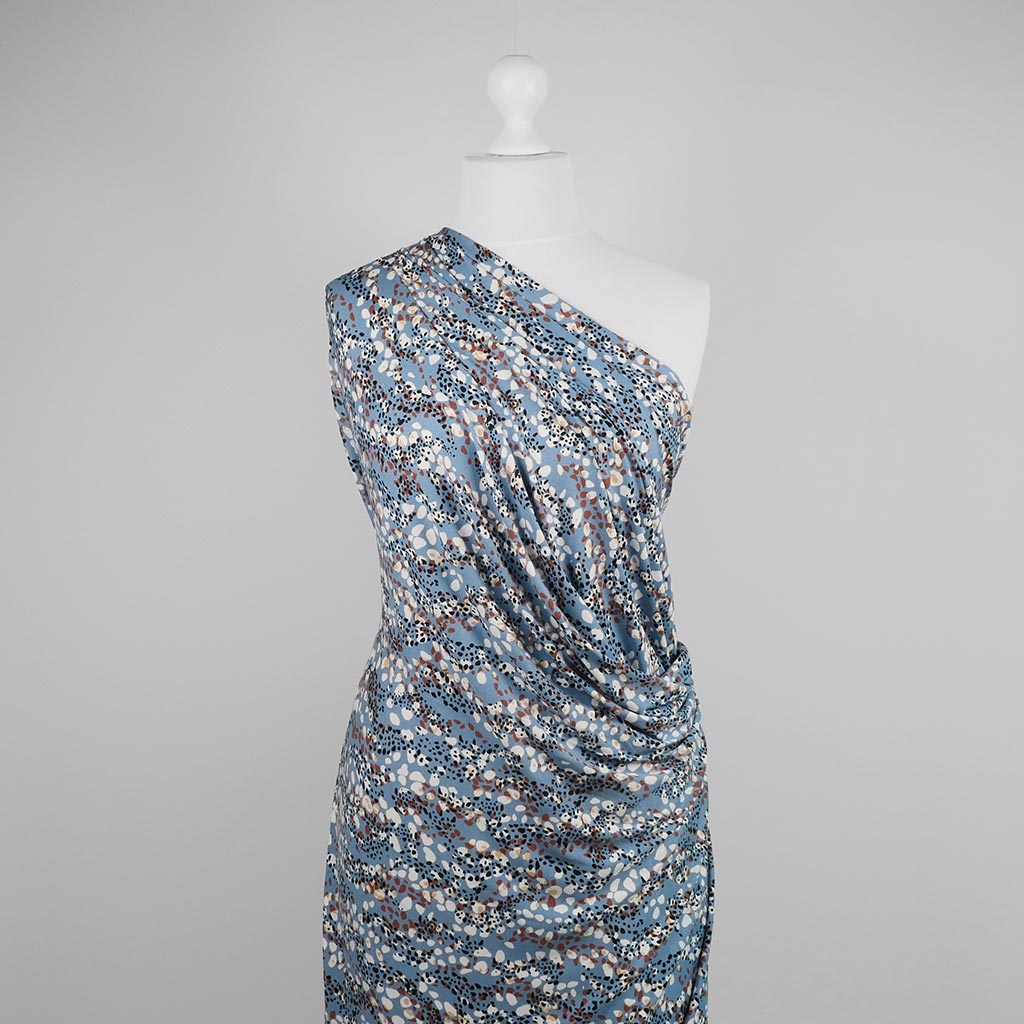 Seville - Dusty Blue Pebbles Viscose Elastane Single Jersey Fabric - 0.75m Remnant