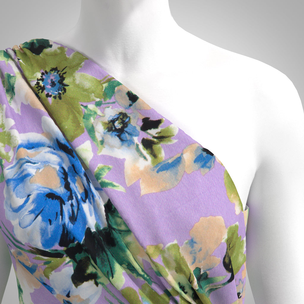 Seville - Lilac Floral Impression Viscose Elastane Single Jersey Fabric
