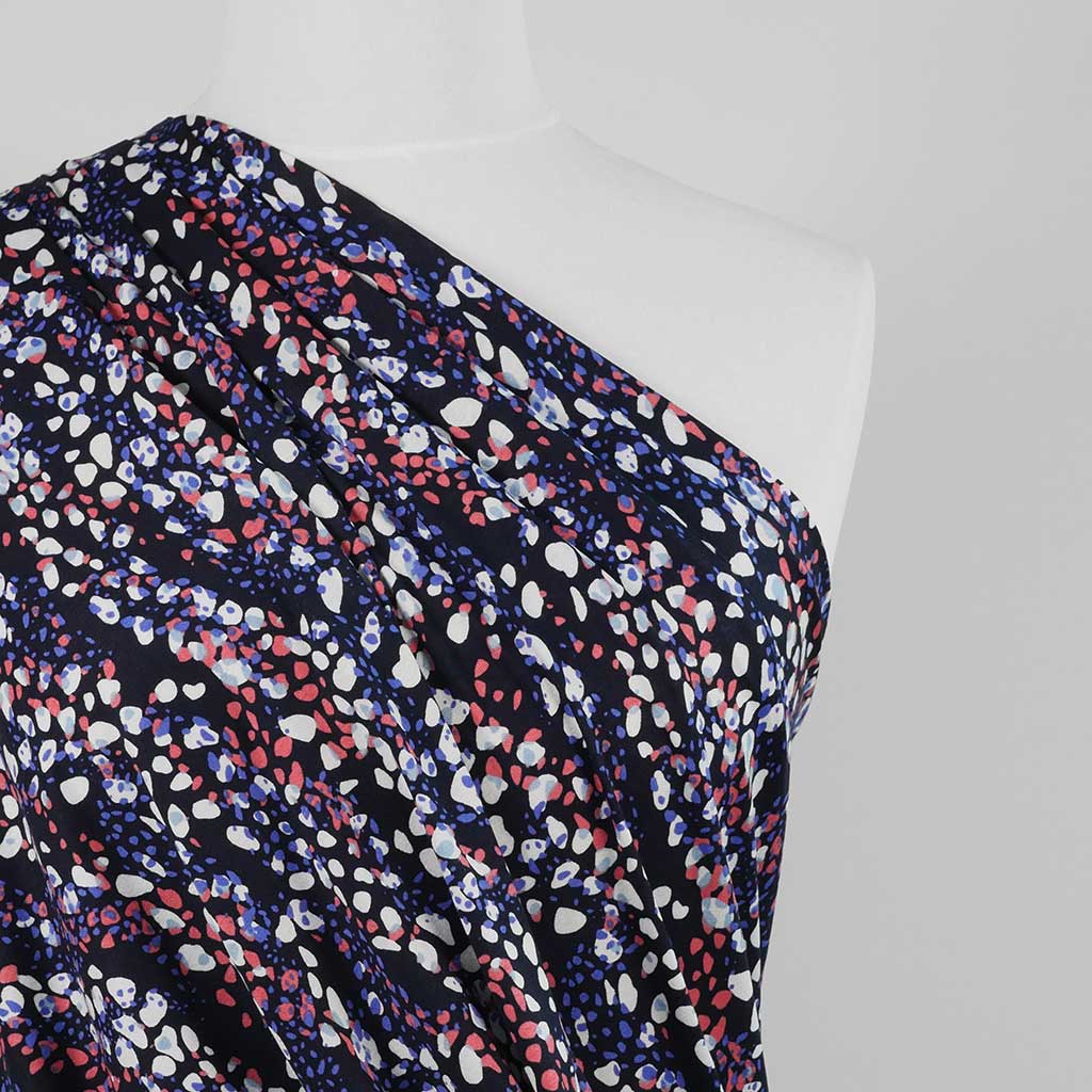 Seville - Navy Pebbles Viscose Elastane Single Jersey Fabric - 1.40m Remnant