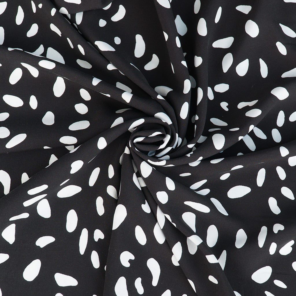 Sierra - Black Shapes Viscose Poplin Woven Fabric