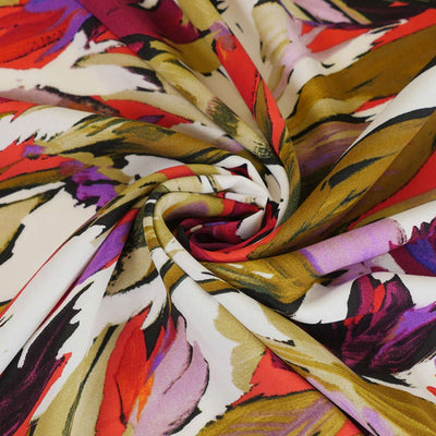 Sierra - Red Flower Explosion Viscose Poplin Woven Fabric Detail Swirl Image from Patternsandplains.com