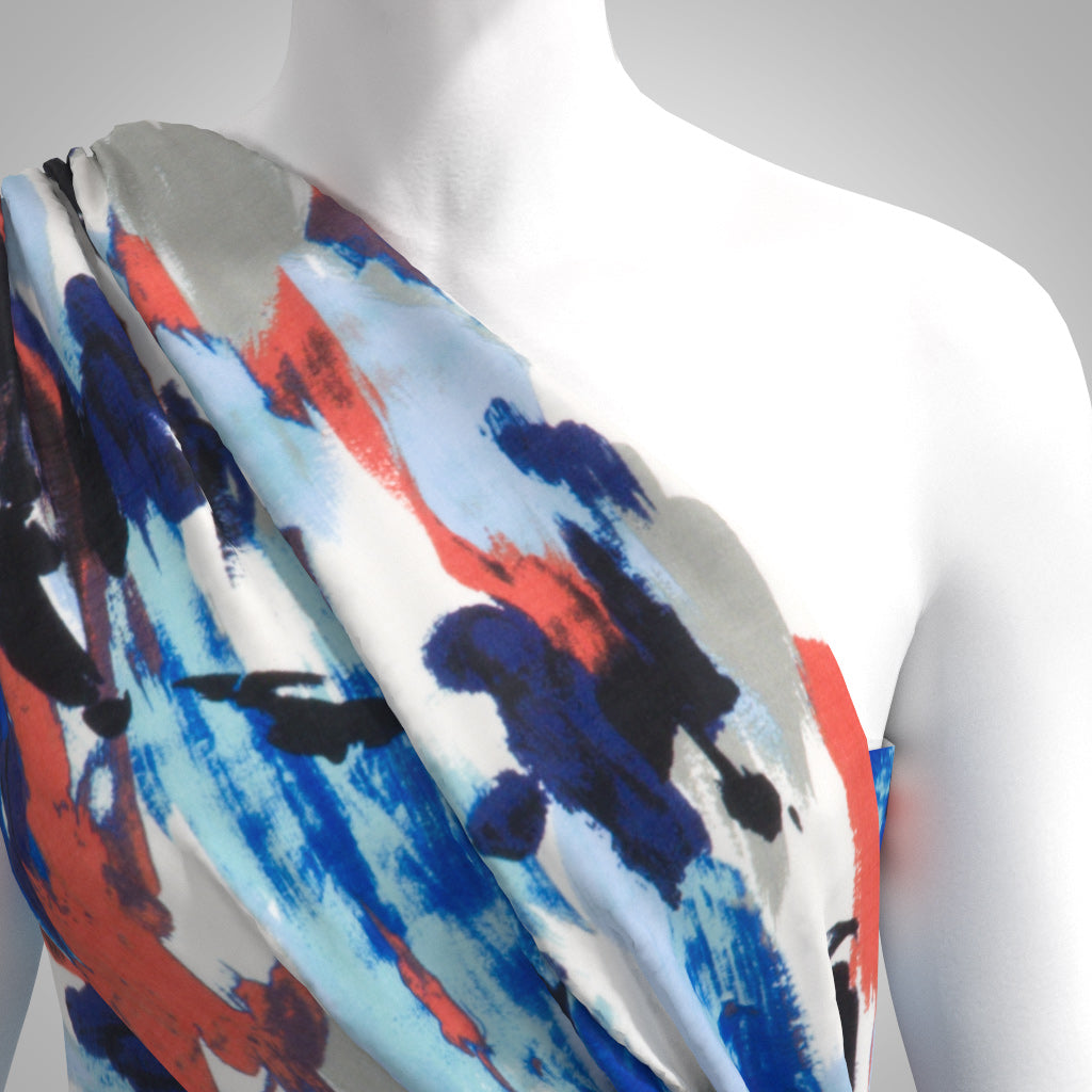 Tahiti - Blue Brush Marks Textured Woven Fabric