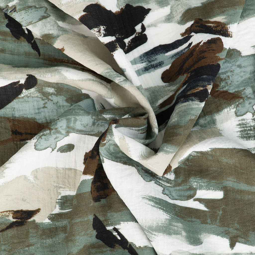 Tahiti - Khaki Brush Marks Textured Woven Fabric Sample