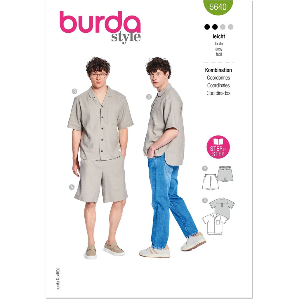 Burda Style Pattern 5640 Mens Shirt and Shorts B5640 Image 1 From Patternsandplains.com