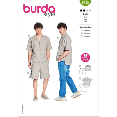 Burda Style Pattern 5640 Mens Shirt and Shorts B5640 Image 1 From Patternsandplains.com