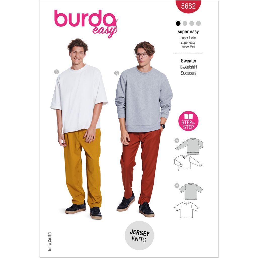 Burda Style Pattern 5682 Mens Sweater and T shirt B5682 Image 1 From Patternsandplains.com