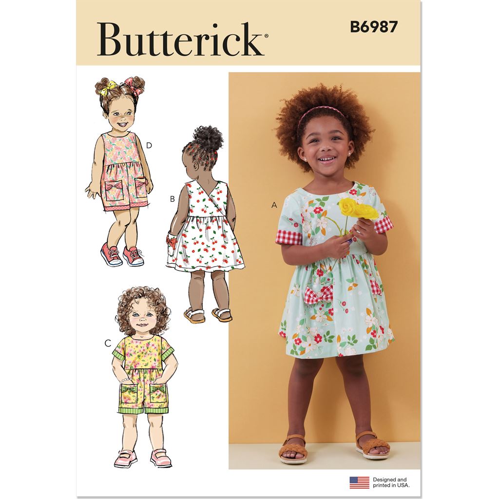 Butterick Pattern B6987 Toddlers Dresses and Rompers 6987 Image 1 From Patternsandplains.com
