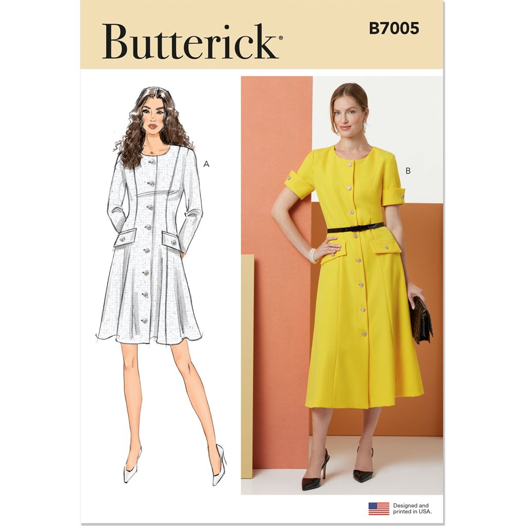 Butterick Pattern B7005 Misses and Miss Petite Button Front Dress with Sleeve Variations 7005 Image 1 From Patternsandplains.com