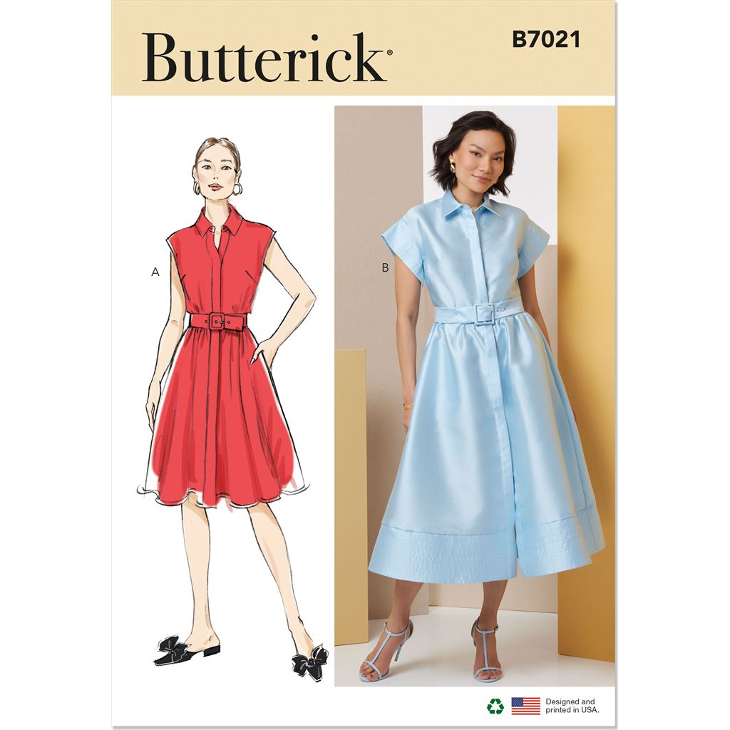Butterick Pattern B7021 Misses Dress with Belt Sleeve and Length Variations 7021 Image 1 From Patternsandplains.com