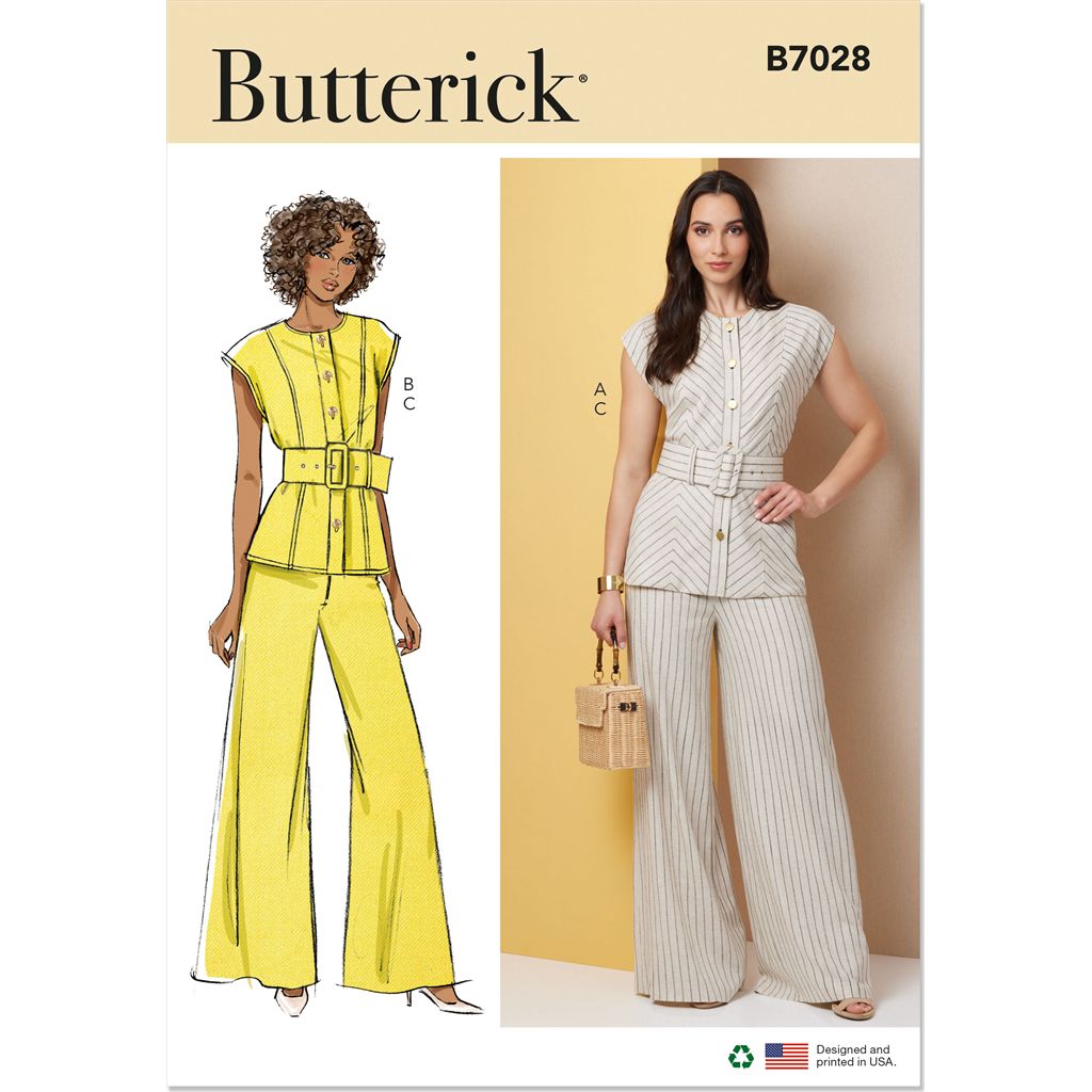 Butterick Pattern B7028 Misses Top with Belt and Pants 7028 Image 1 From Patternsandplains.com