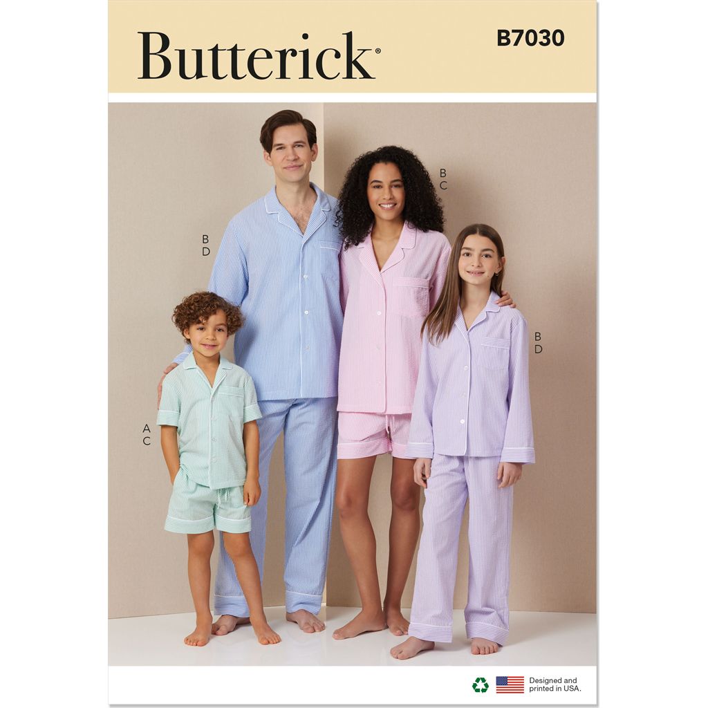 Butterick Pattern B7030 Girls and Boys and Adults Shirts Shorts and Pants 7030 Image 1 From Patternsandplains.com