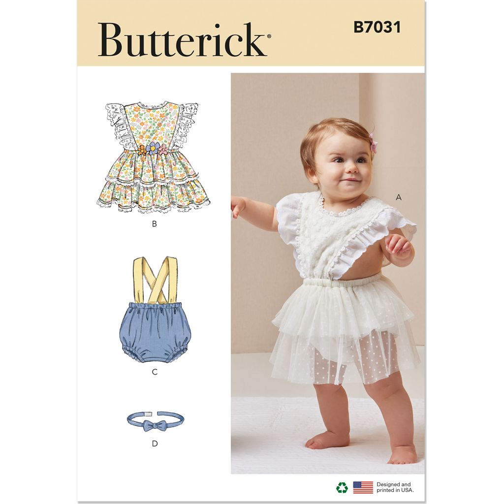 Butterick Pattern B7031 Babies Rompers and Bow Tie 7031 Image 1 From Patternsandplains.com