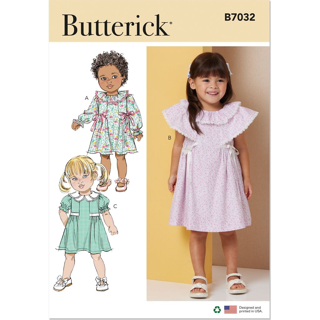 Butterick Pattern B7032 Toddlers Dress with Sleeve and Neckline Variations 7032 Image 1 From Patternsandplains.com