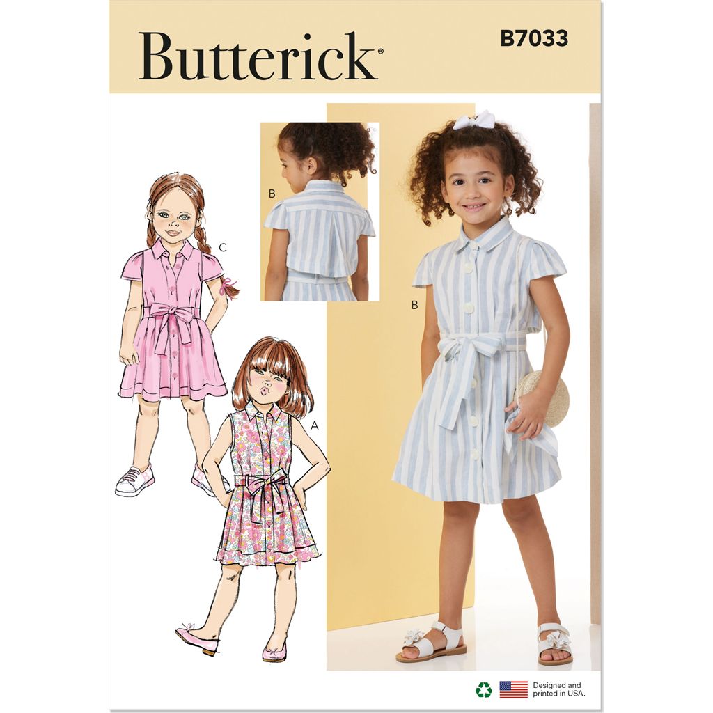 Butterick Pattern B7033 Childrens Dress with Sleeve Variations and Tie Belt 7033 Image 1 From Patternsandplains.com