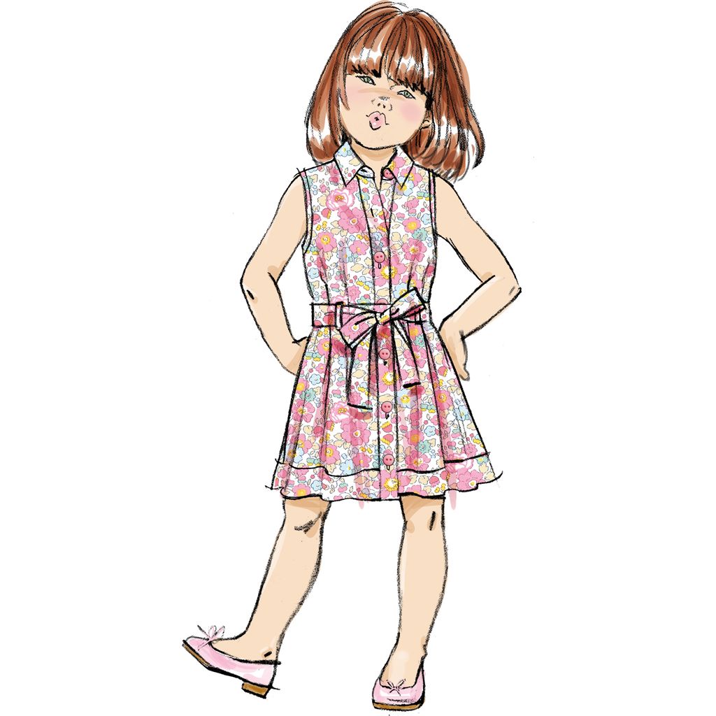 Butterick Pattern B7033 Childrens Dress with Sleeve Variations and Tie Belt 7033 Image 3 From Patternsandplains.com