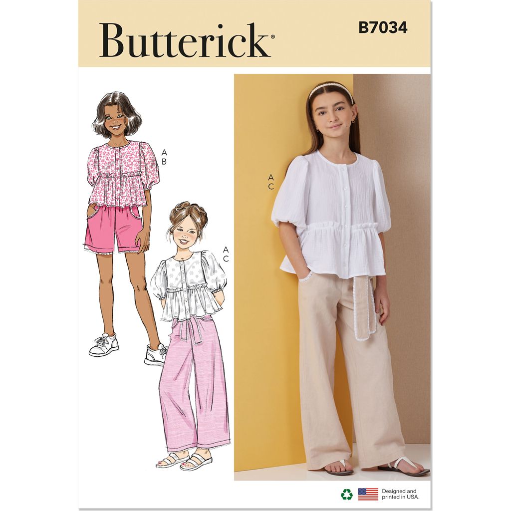 Butterick Pattern B7034 Girls Top Shorts Pants and Sash 7034 Image 1 From Patternsandplains.com