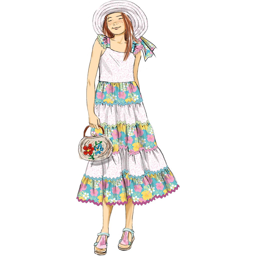 Butterick Pattern B7051 Girls Dress in Two Lengths and Hat in Three Sizes 7051 Image 4 From Patternsandplains.com