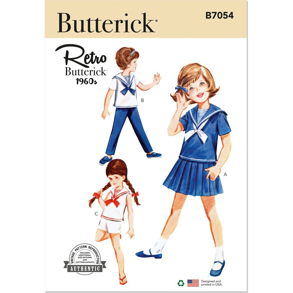 Butterick Pattern B7054 Childrens Skirt Overblouse Pants Shorts and Dickey 7054 Image 1 From Patternsandplains.com