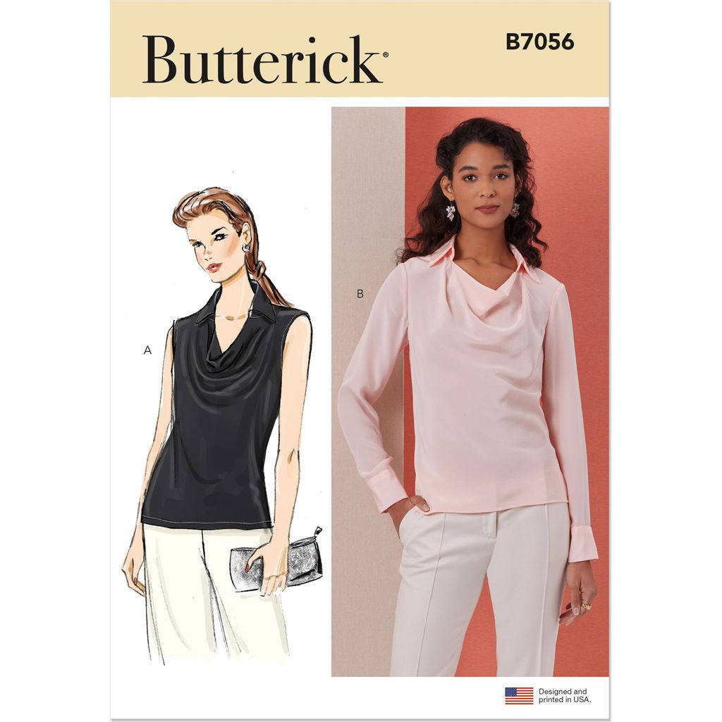 Butterick Pattern B7056 Misses Cowl Neck Blouse with Sleeve Variations 7056 Image 1 From Patternsandplains.com