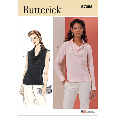 Butterick Pattern B7056 Misses Cowl Neck Blouse with Sleeve Variations 7056 Image 1 From Patternsandplains.com