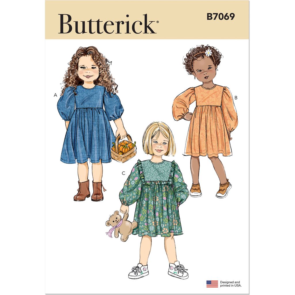Butterick Pattern B7069 Childrens Gathered Dress with Sleeve Variations 7069 Image 1 From Patternsandplains.com