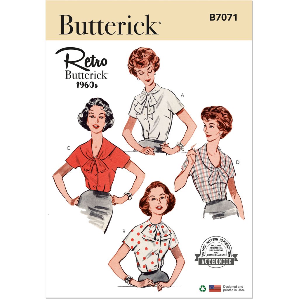 Butterick Pattern B7071 1960s Misses Blouse with Four Necklines 7071 Image 1 From Patternsandplains.com