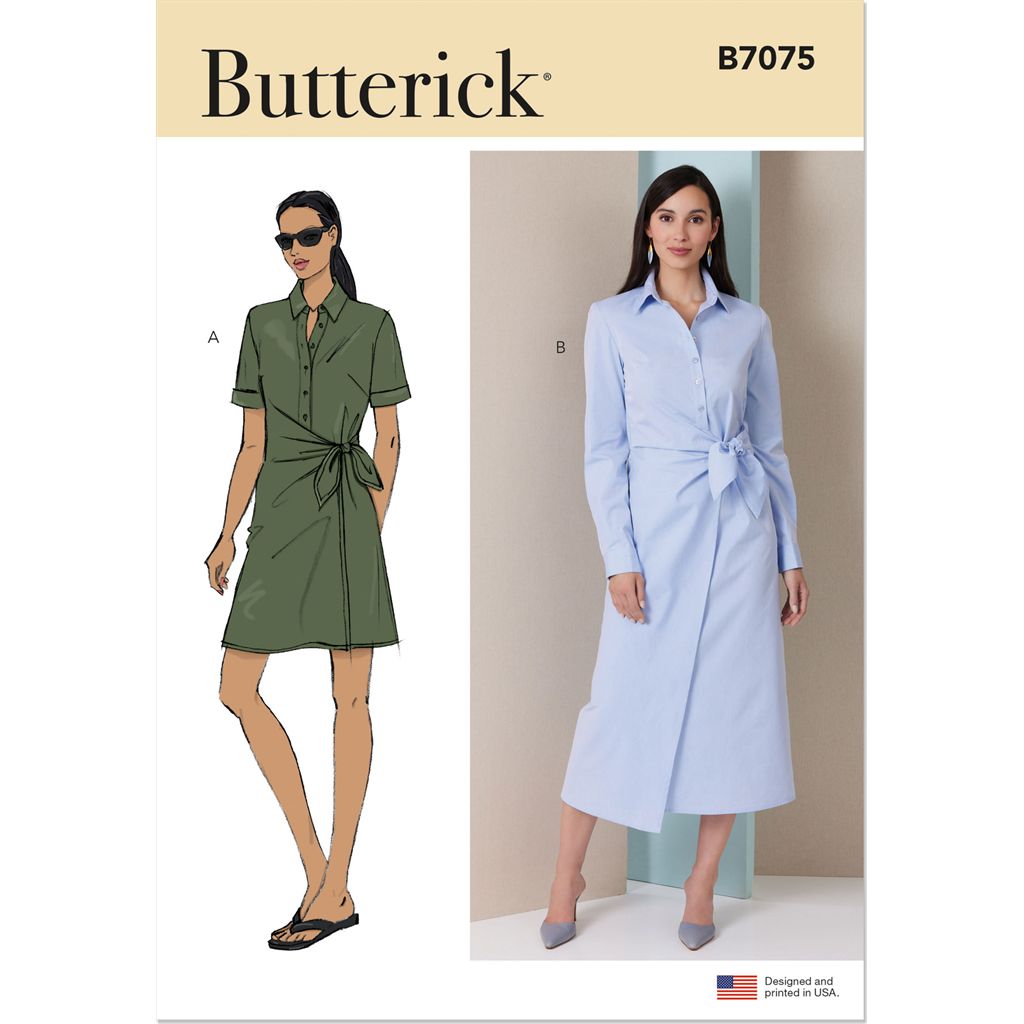 Butterick Pattern B7075 Misses Wrap Front Shirtdress in Two Lengths 7075 Image 1 From Patternsandplains.com