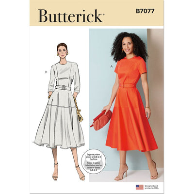 Butterick Pattern B7077 Misses Fit and Flare Dress with Belt 7077 Image 1 From Patternsandplains.com