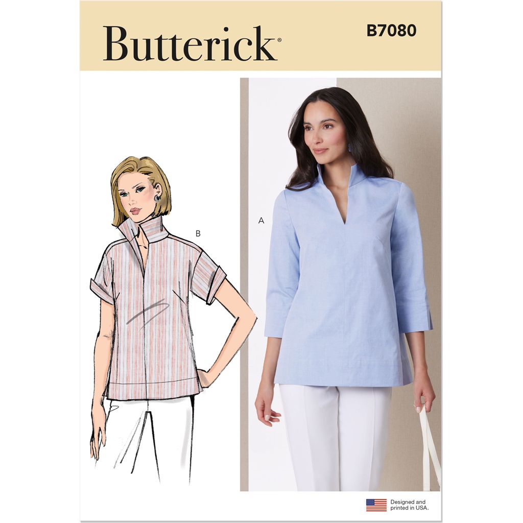 Butterick Pattern B7080 Misses Stand Collar Blouse with Sleeve Variations 7080 Image 1 From Patternsandplains.com