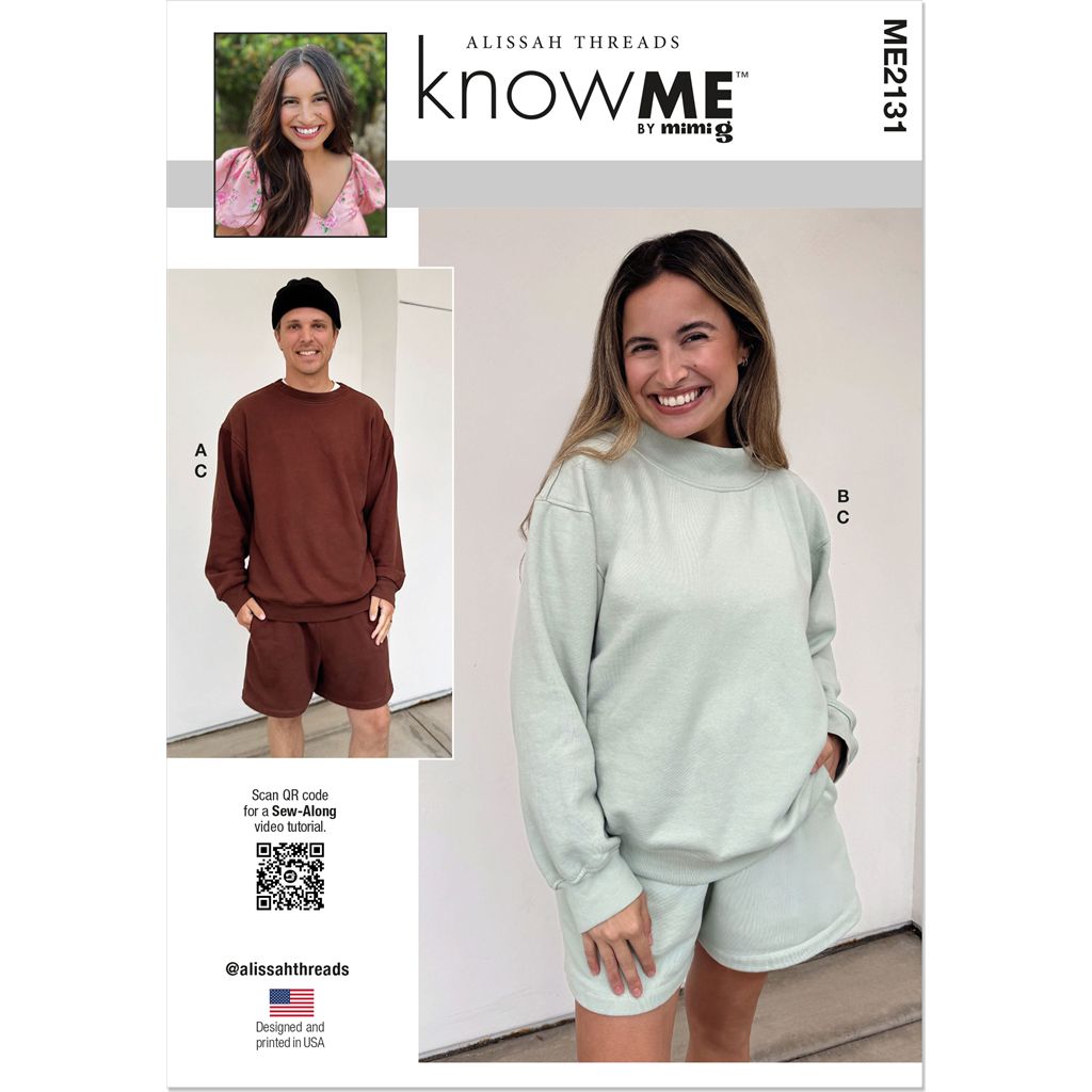 Know Me Pattern ME2131 Unisex Knit Sweatshirts and Shorts by Alissah Threads 2131 Image 1 From Patternsandplains.com