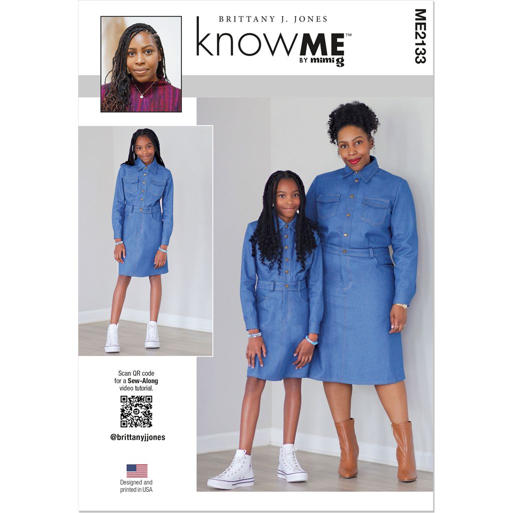 Know Me Pattern ME2133 Girls and Misses Denim Dress by Brittany J. Jones 2133 Image 1 From Patternsandplains.com