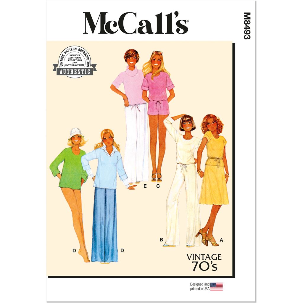 McCall's Pattern M8493 Misses Knit Tops Skirt Pants and Shorts 8493 Image 1 From Patternsandplains.com