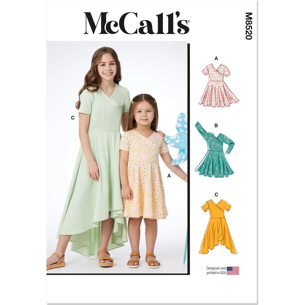 McCall's Pattern M8520 Childrens and Girls Knit Dresses 8520 Image 1 From Patternsandplains.com