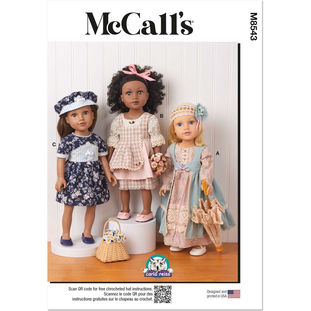 McCall's Pattern M8543 18 Doll Clothes by Carla Reiss 8543 Image 1 From Patternsandplains.com