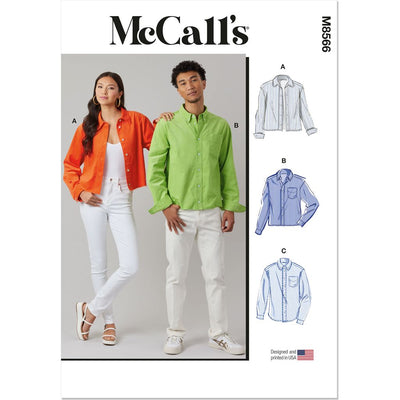 McCall's Pattern M8566 Unisex Shirt in Three Lengths 8566 Image 1 From Patternsandplains.com