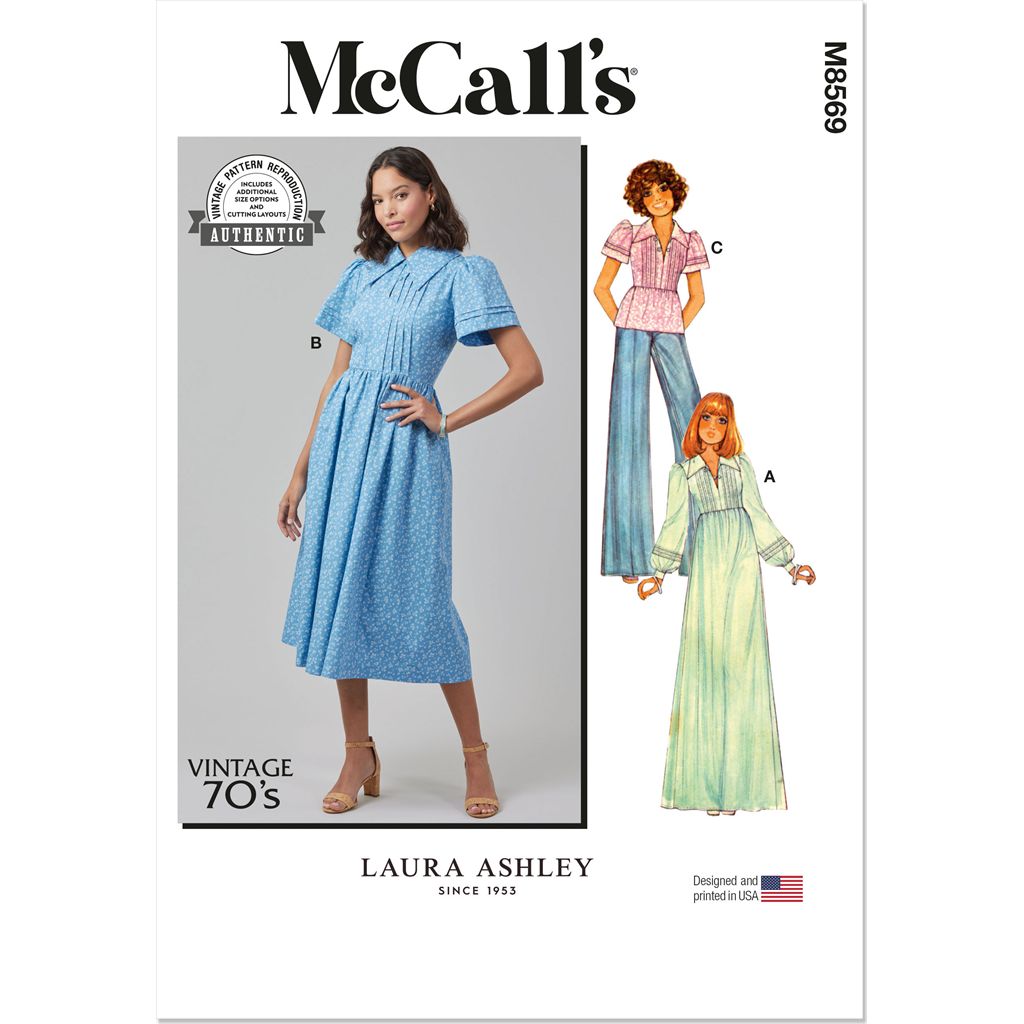 McCall's Pattern M8569 Misses Dress with Sleeve Variations and Top by Laura Ashley 8569 Image 1 From Patternsandplains.com