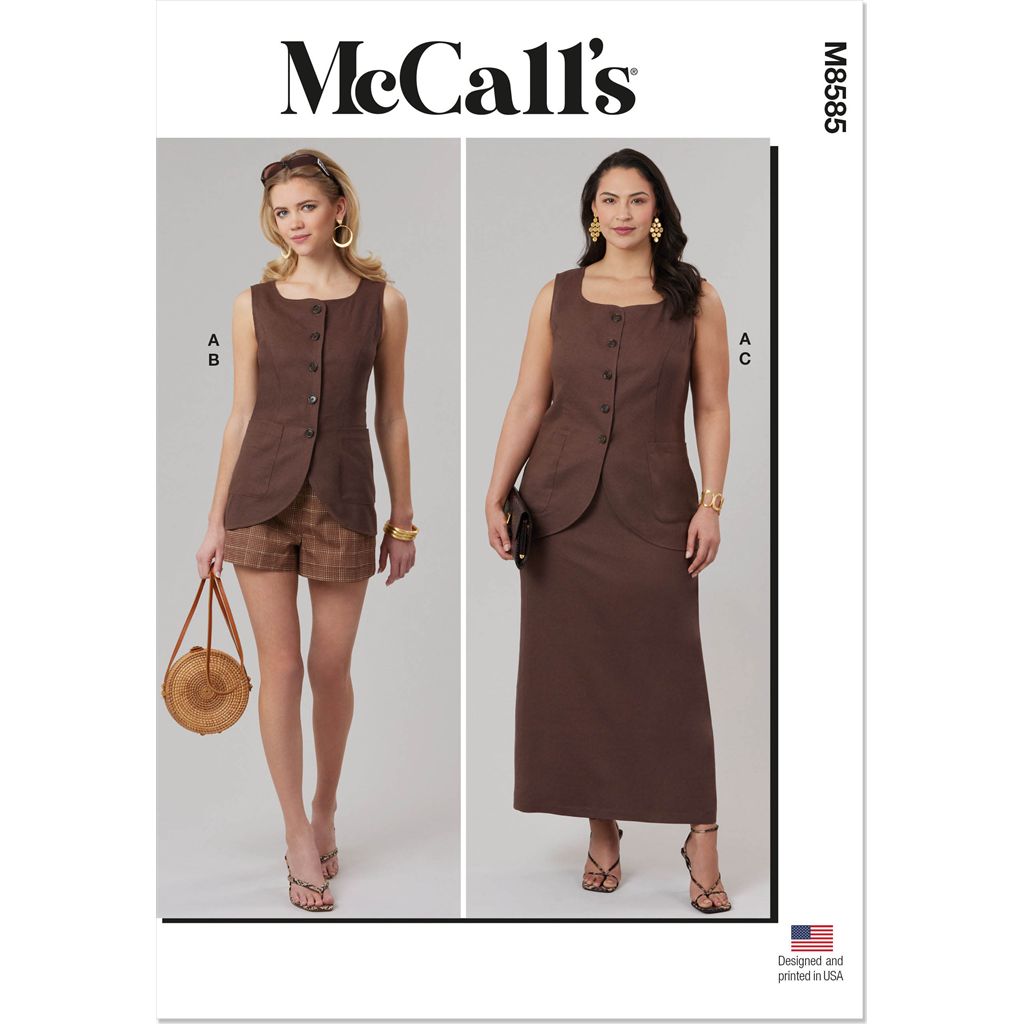 McCall's Pattern M8585 Misses and Womens Top Shorts and Skirt with Petite Lines 8585 Image 1 From Patternsandplains.com