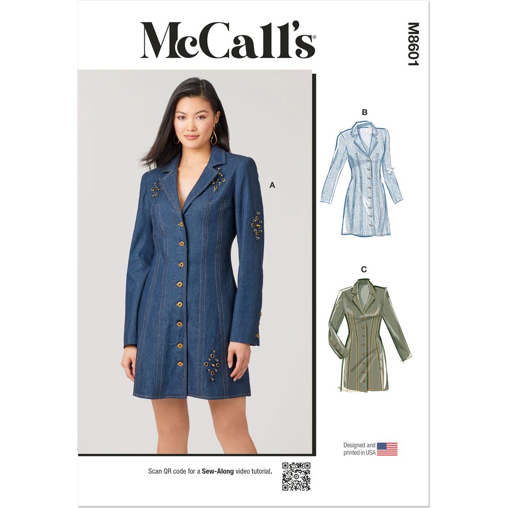 McCall's Pattern M8601 Misses Fitted Button Front Mini Dress 8601 Image 1 From Patternsandplains.com