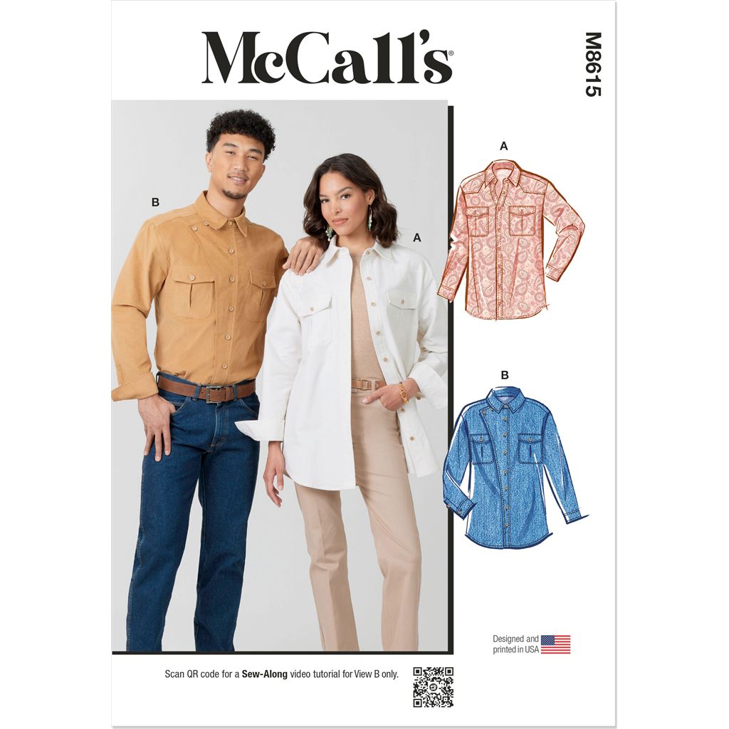 McCall's Pattern M8615 Unisex Shirts 8615 Image 1 From Patternsandplains.com