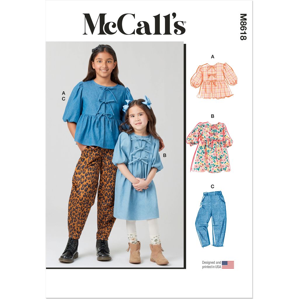 McCall's Pattern M8618 Childrens and Girls Top Dress and Pants 8618 Image 1 From Patternsandplains.com