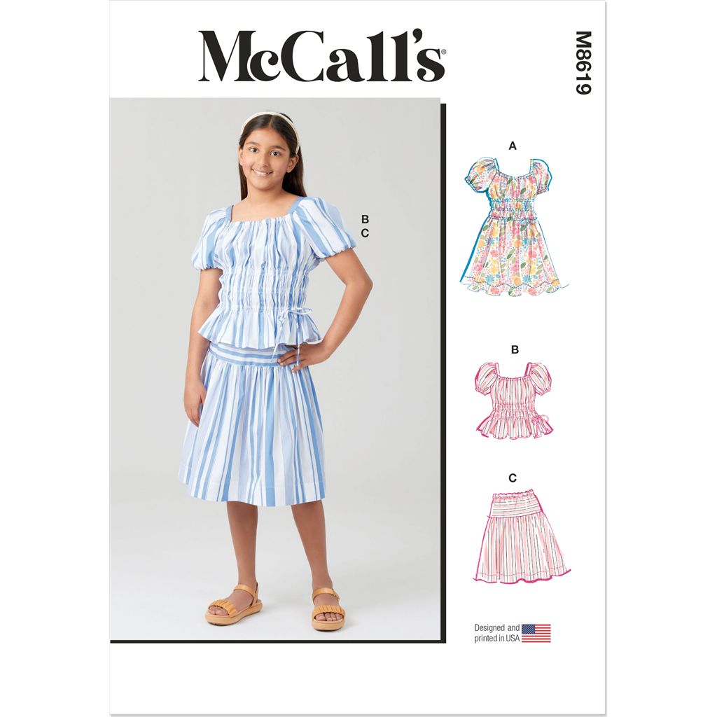 McCall's Pattern M8619 Girls Ruched Dress Top and Skirt 8619 Image 1 From Patternsandplains.com