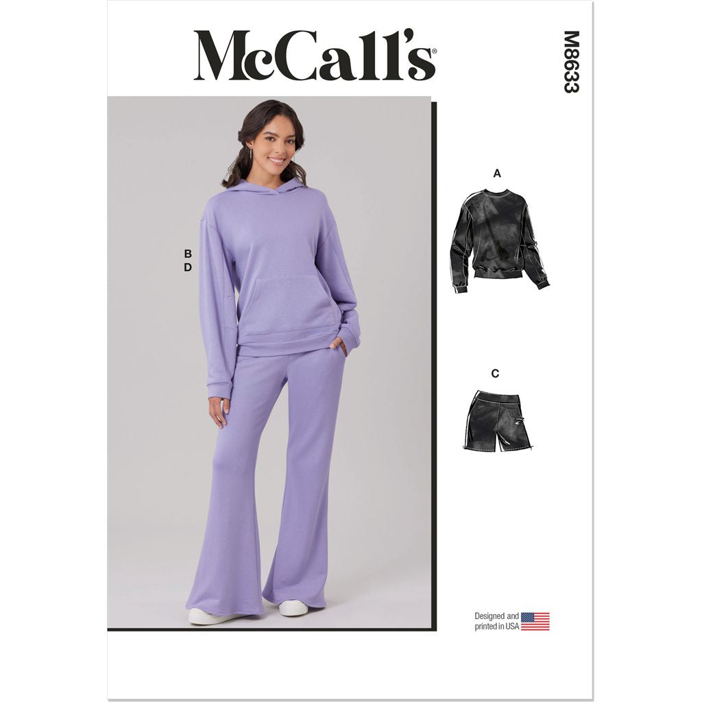 McCall's Pattern M8633 Misses Sweatshirt Hoodie Shorts and Pants 8633 Image 1 From Patternsandplains.com