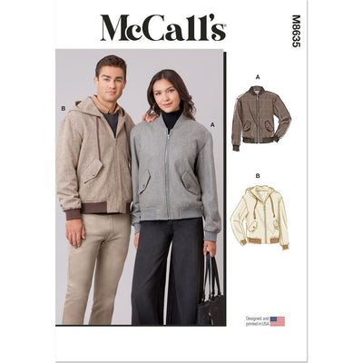 McCall's Pattern M8635 Unisex Bomber Jacket with or without Hood 8635 Image 1 From Patternsandplains.com